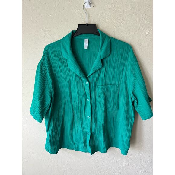 NWT Women’s 100% Cotton Gauze Short Sleeve Notch Collar Green Shirt Sz M - Picture 4 of 6